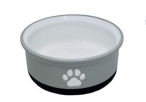 YARRO MISKA CERAMICZNA NA ANTYPOŚLIZGOWEJ GUMIE DLA PSA SZARA Z WZOREM ŁAPKI 14X5,5cm