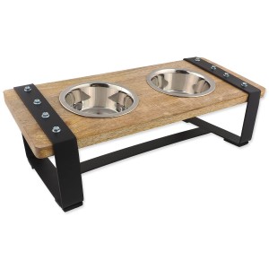 Miski Dog Fantasy stal nierdzewna z drewnianą podstawką 2x400ml