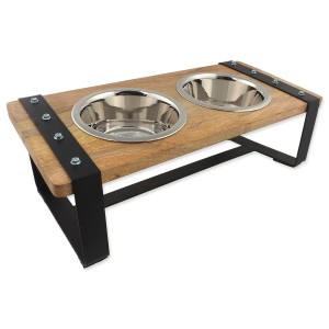 Miski Dog Fantasy stal nierdzewna z drewnianą podstawką 2x840ml
