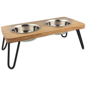 Miski Dog Fantasy stal nierdzewna z drewnianym stojakiem 2x450ml