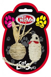 PET NOVA zestaw zabawek dla kota, myszka sizalowa 7×3cm i piłka 4cm